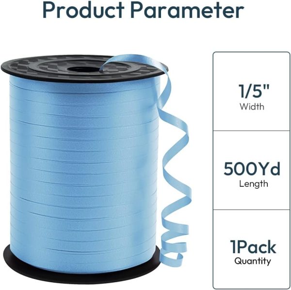 Premium Light Blue Curling Ribbon, 1/5" Wide x 500 Yards Christmas Curling Ribbons for Gift Wrapping, Party Decoration, Balloon String, Ribbons for Florist Flower (1 Roll) - Image 2