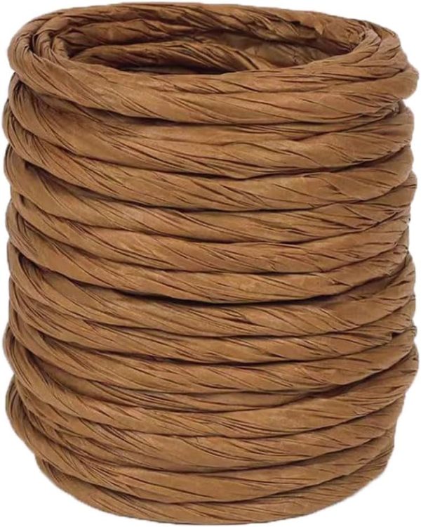 15Yard Raffia Paper Ribbon, 4mm Paper String Colorful Twisted Paper Craft Rope Wrapping Ribbon for DIY Making Flower Basket, Gift Wrapping,Party Decor (Coffee Color)