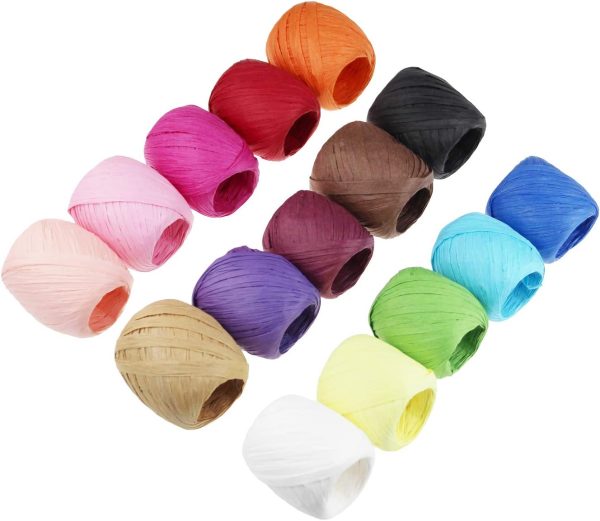 Raffia Paper Ribbon Twine Strings 15 Rolls 15 Colors Set for DIY Craft Gift Box Packing - Image 2