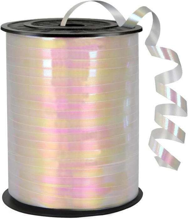 500 Yard Iridescent White  Curling Ribbon, 5mm Width, Art Deco Style, Perfect for Birthdays, Valentine's Day, Weddings, Special Occasions