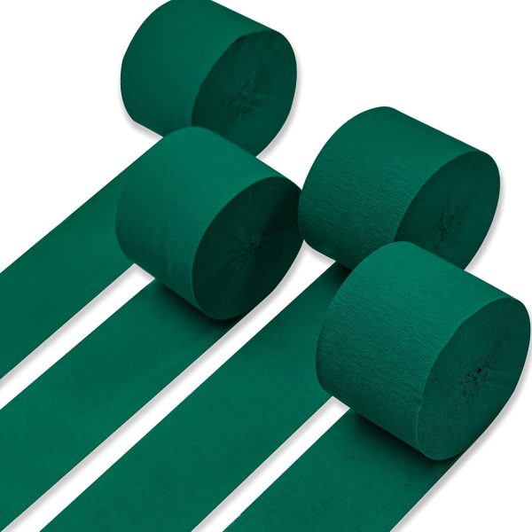 Crepe Paper Streamers 4 Rolls 328ft, Pack of Green Crepe Paper for Party, Wedding, Birthday, Baby Shower Decorations (1.8 Inch x 82 Ft/Roll)