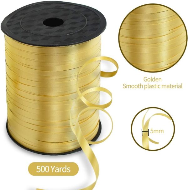 500 Yards Curling Ribbon-Balloon Ribbon-Balloon String for Art&Craft Decor,Gift Wrapping,Ribbons and Bows for Christmas New Year Birthday Gifts Supplies (Gold) - Image 2