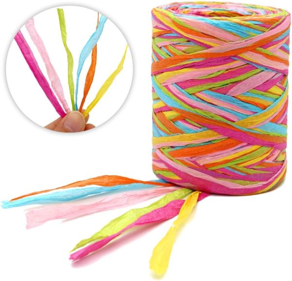 Colored 262 Feet Raffia Paper Ribbon,6 Colored Packing Paper String Perfect for Gift Wrapping and DIY Decoration (Pink)
