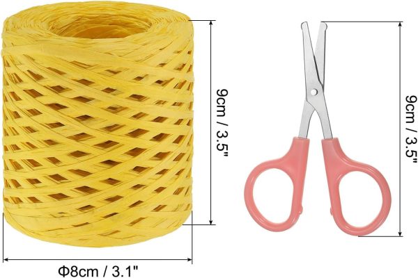 Raffia Paper Craft Ribbon Assortment Kit, Natural Raffia String with Scissor for Gifts, Flower Bouquets, Decoration, Yellow, 218 Yards - Image 2