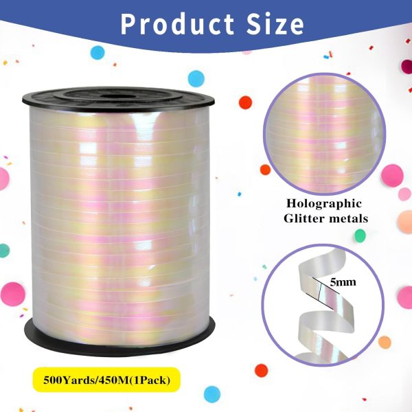 500 Yard Iridescent White  Curling Ribbon, 5mm Width, Art Deco Style, Perfect for Birthdays, Valentine's Day, Weddings, Special Occasions - Image 2