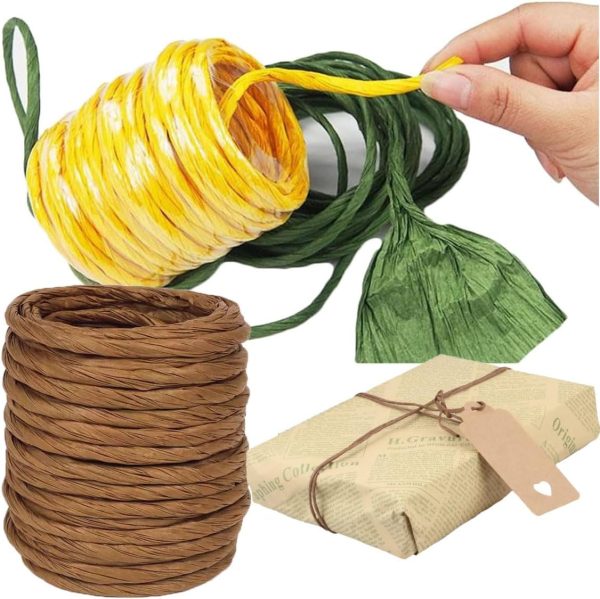 15Yard Raffia Paper Ribbon, 4mm Paper String Colorful Twisted Paper Craft Rope Wrapping Ribbon for DIY Making Flower Basket, Gift Wrapping,Party Decor (Coffee Color) - Image 2