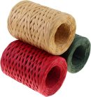 Raffia Ribbon Red Green Natural 3 Rolls 1080 Feet, 360 Feet Each Roll, Paper Twine Wrapping Ribbon for Christmas