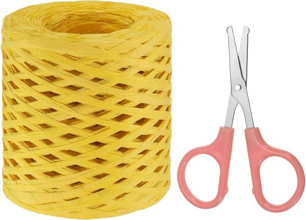 Raffia Paper Craft Ribbon Assortment Kit, Natural Raffia String with Scissor for Gifts, Flower Bouquets, Decoration, Yellow, 218 Yards
