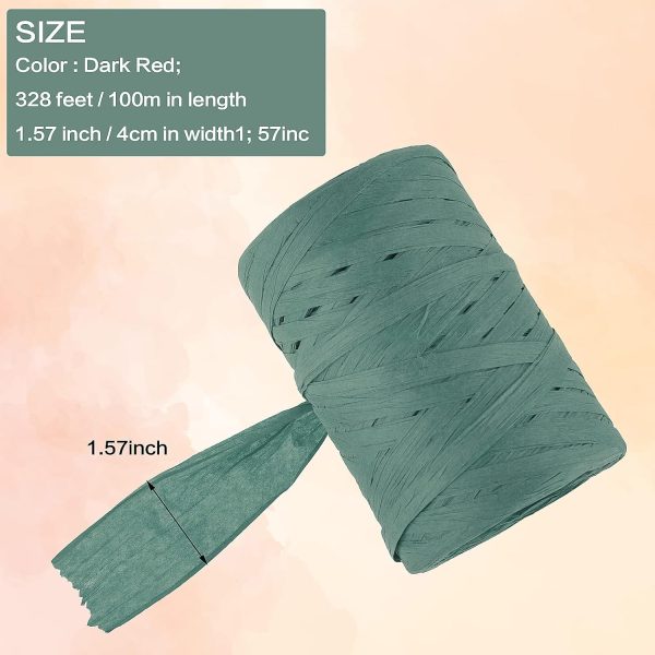 Raffia Paper & Yarn Gift Wrap & Decor Craft Pack, Twin 1.5'' Wide Raffia Yarn for Crocheting, 109 Yards (Green) - Image 2