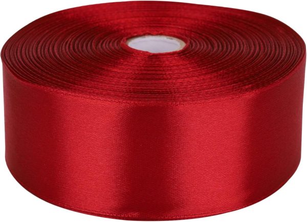 1-1/2 inch Wine red Satin Ribbon 50 Yards Solid Fabric Ribbons Roll for Wedding Invitations, Bridal Bouquets, Sewing, Party Decorations, Gift Wrapping and More