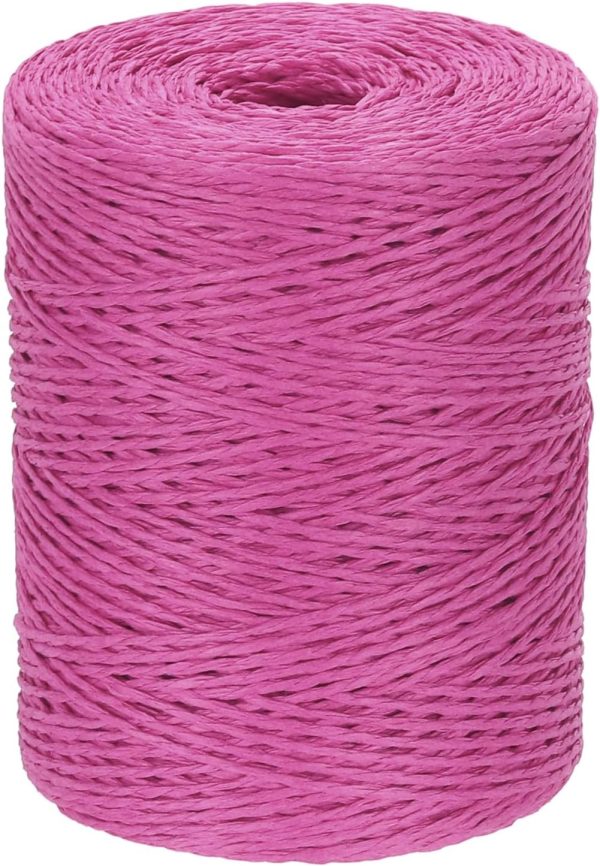 Natural Cotton Raffia Yarn 328 Yard, Crochet Raffia Paper Ribbon for DIY Sun Hat Beach Bag Crochet Yarn Wrapping Knitting, Rose