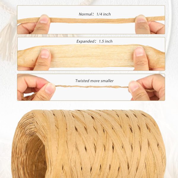656 Feet Natural Raffia Paper Ribbon Twine Strings,1/4 Inch Kraft Raffia Twine Sturdy Packing Paper Craft Ribbon for Florist Bouquets Decoration Christmas Festival Holiday Gift Wrap DIY Crafts - Image 2