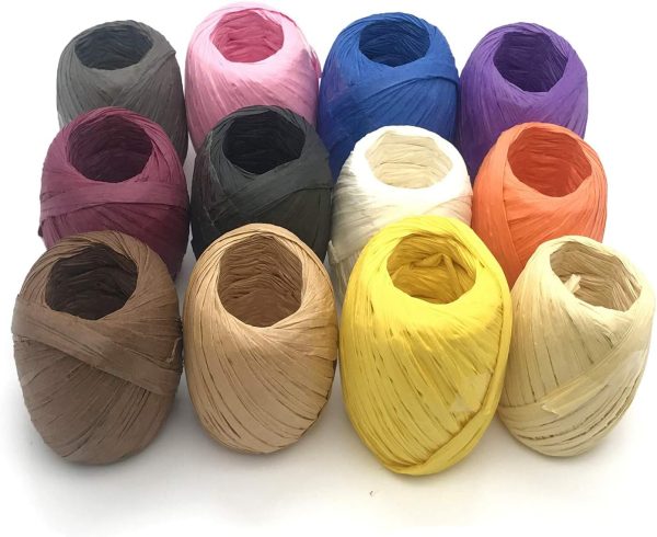 12 Rolls Raffia Ribbon,787 Feet Raffia Twine String for Christmas Valentine's Day Party Gifts Wrapping Florist Bouquets DIY Craft Decoration Weaving,12 Colors - Image 2
