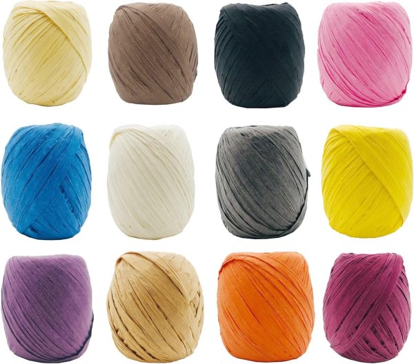 12 Rolls Raffia Ribbon,787 Feet Raffia Twine String for Christmas Valentine's Day Party Gifts Wrapping Florist Bouquets DIY Craft Decoration Weaving,12 Colors
