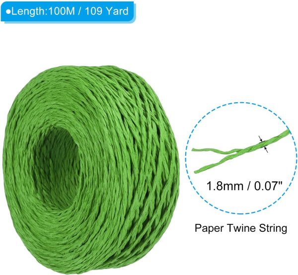 328 Feet Raffia Ribbon, Raffia Yarn Paper Rope Twine String for Crochet Bags Craft Festival Gifts Bouquets Wrapping, Green - Image 2