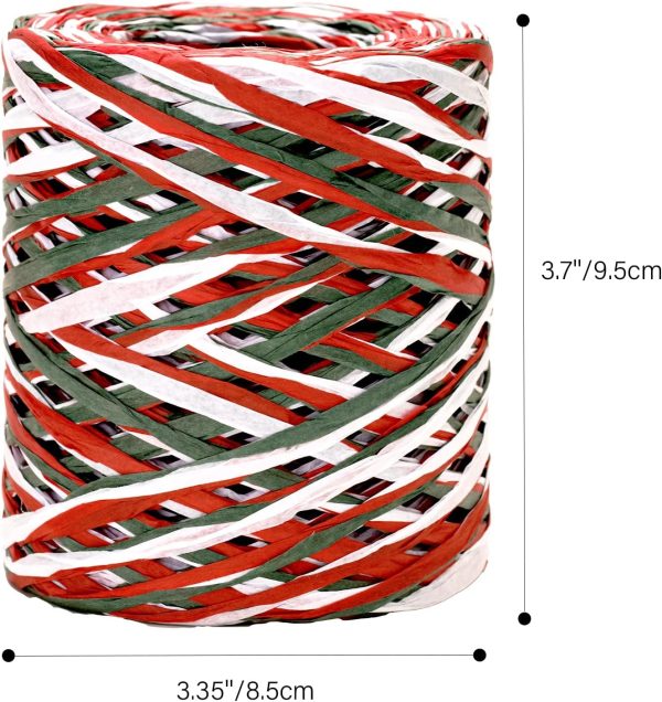 Christmas Raffia Ribbon, 525 Feet Colored Raffia Paper Ribbon, Matte White Red Green Packing Paper String for Gift Wrapping, DIY Crafts, Holiday Decoration - Image 2