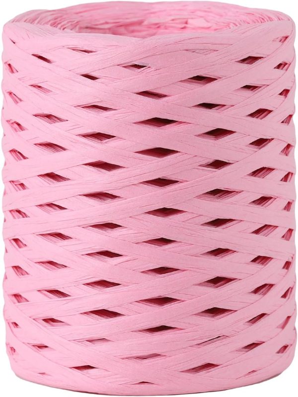 656 Ft Raffia Paper Ribbon for Gift Wrapping Ribbon, Raffia Natural Ribbon Bulk Packing Ribbon Raffia String - Twisted Paper Ribbon for Crafts Weaving 1/4 Inch Width (Pink)