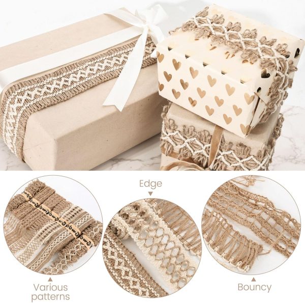 7 Rolls Burlap Ribbon, Natural Jute Ribbons Lace Mesh Wedding Trim Decor, for DIY Wrapping Gifts Holiday Party Decorations - Image 2