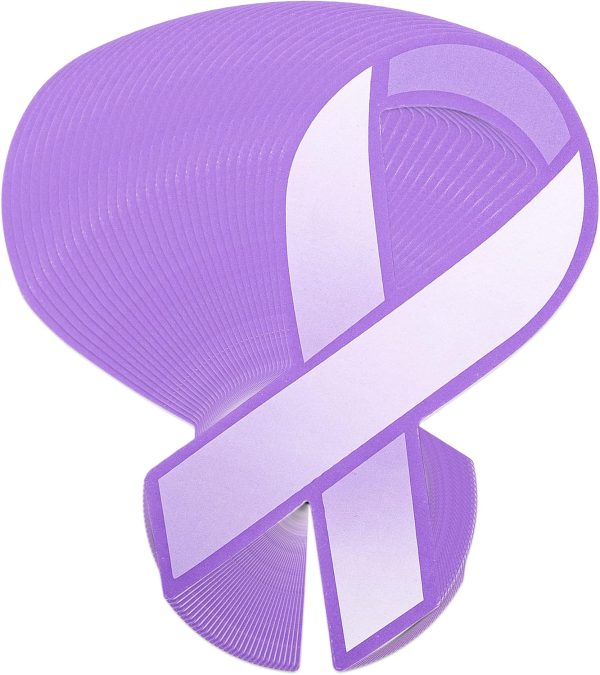 Large Paper Purple Ribbon Cutouts – Awareness Paper Ribbon Decorations - Donation to Support Alzheimer’s, Domestic Abuse, Epilepsy, & Other Causes - (1 Pack - 50 Ribbons) - Image 2