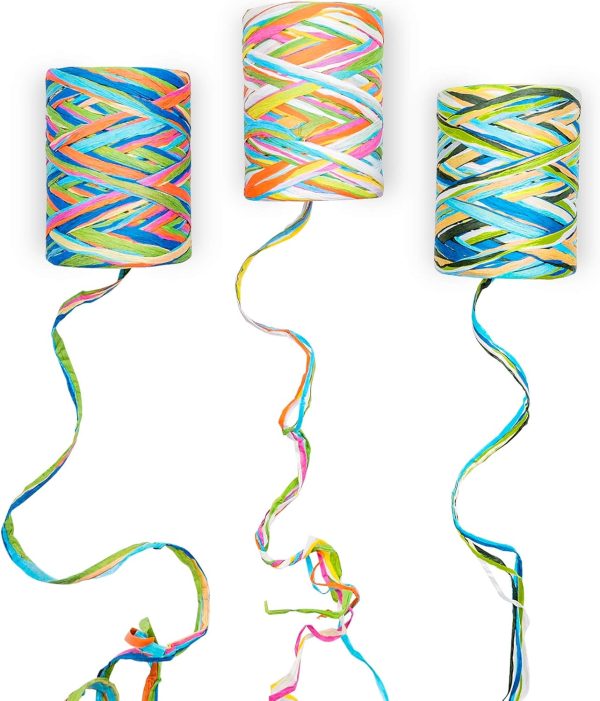 3 Rolls Colored Paper String Raffia Ribbon, 80 M/262 Feet Each, 6 Ply Colored Raffia Paper Strings Packing Twine for Festival Gifts, Gift Wrapping, DIY Decoration and Craft Projects