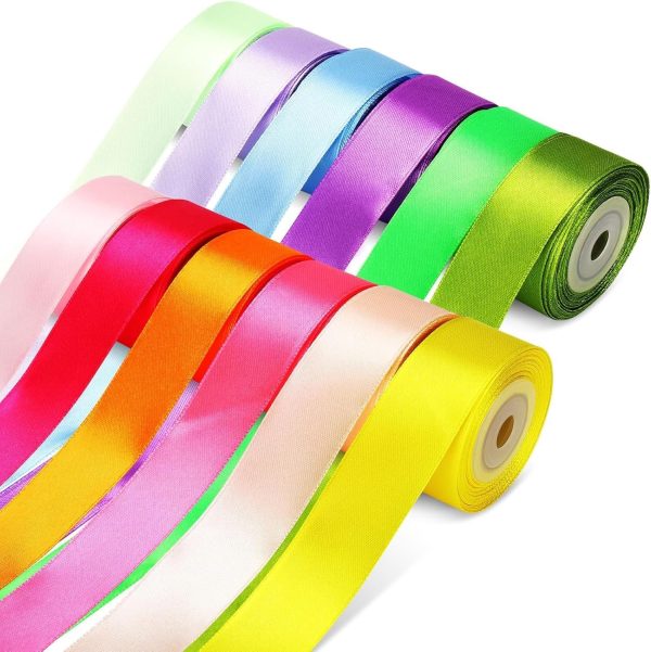 12 Colors Satin Ribbon, 1 inch 130.8 Yards Fabric Ribbon for Gift Wrapping Flower Bouquet Party Birthday Wedding Hair Bows Invitation and Festival Decorations - 10.9 Yards Each