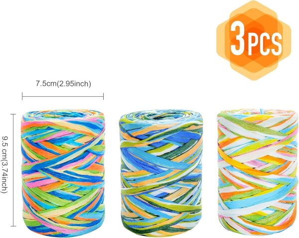 3 Rolls Colored Paper String Raffia Ribbon, 80 M/262 Feet Each, 6 Ply Colored Raffia Paper Strings Packing Twine for Festival Gifts, Gift Wrapping, DIY Decoration and Craft Projects - Image 2